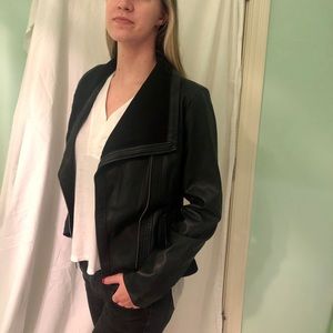 Faux Leather Jacket with zipper and cloth paneling